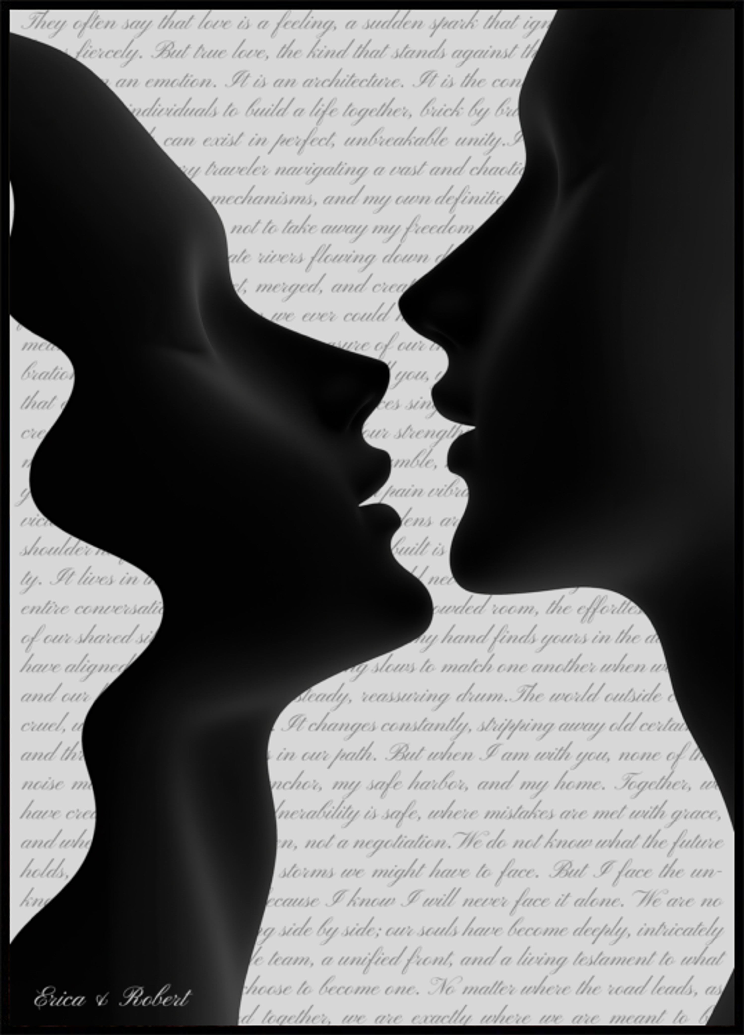 Silhouette romantica in stretto abbraccio con testo delicato