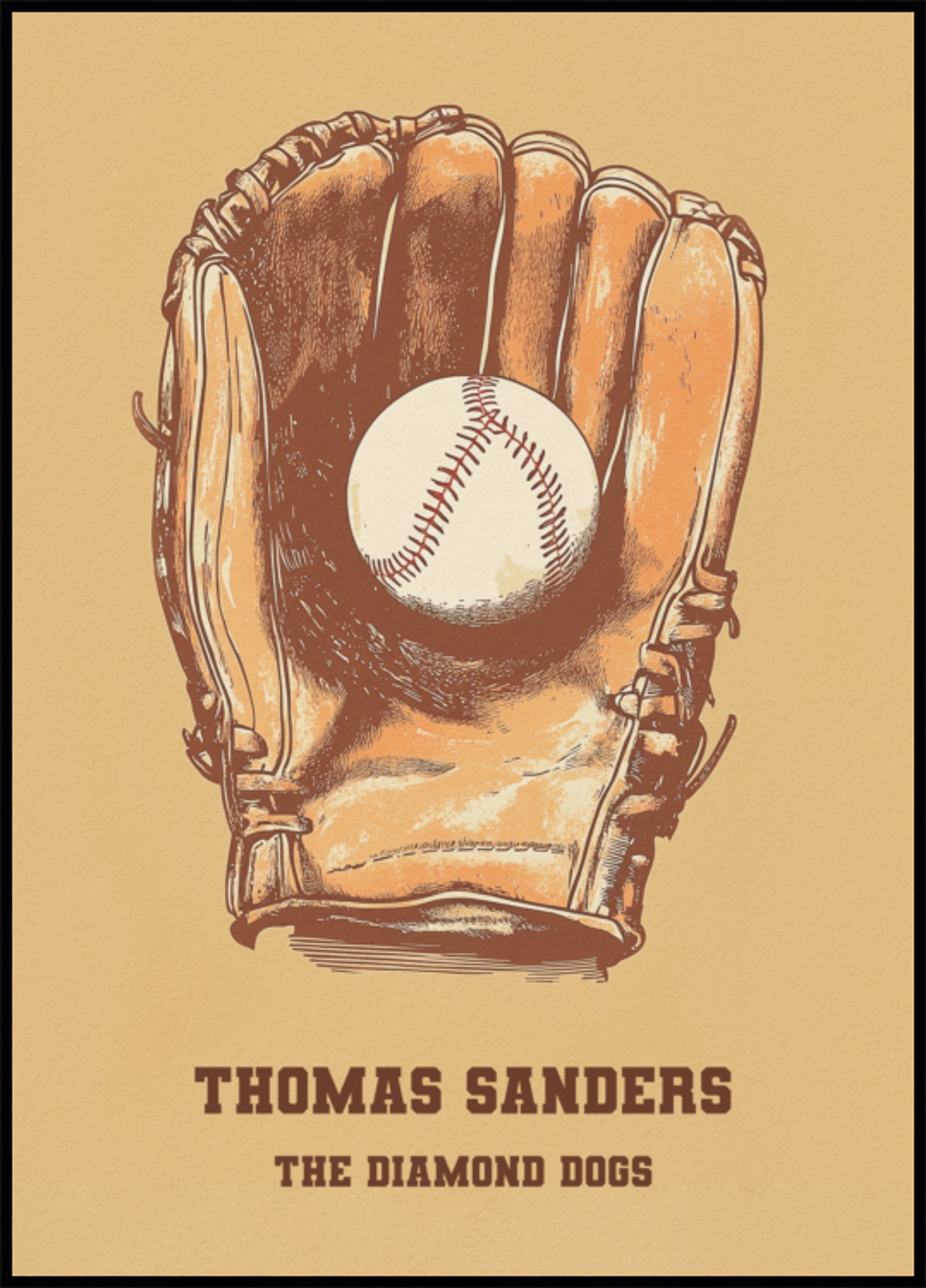 Guanto da baseball vintage e poster con palla