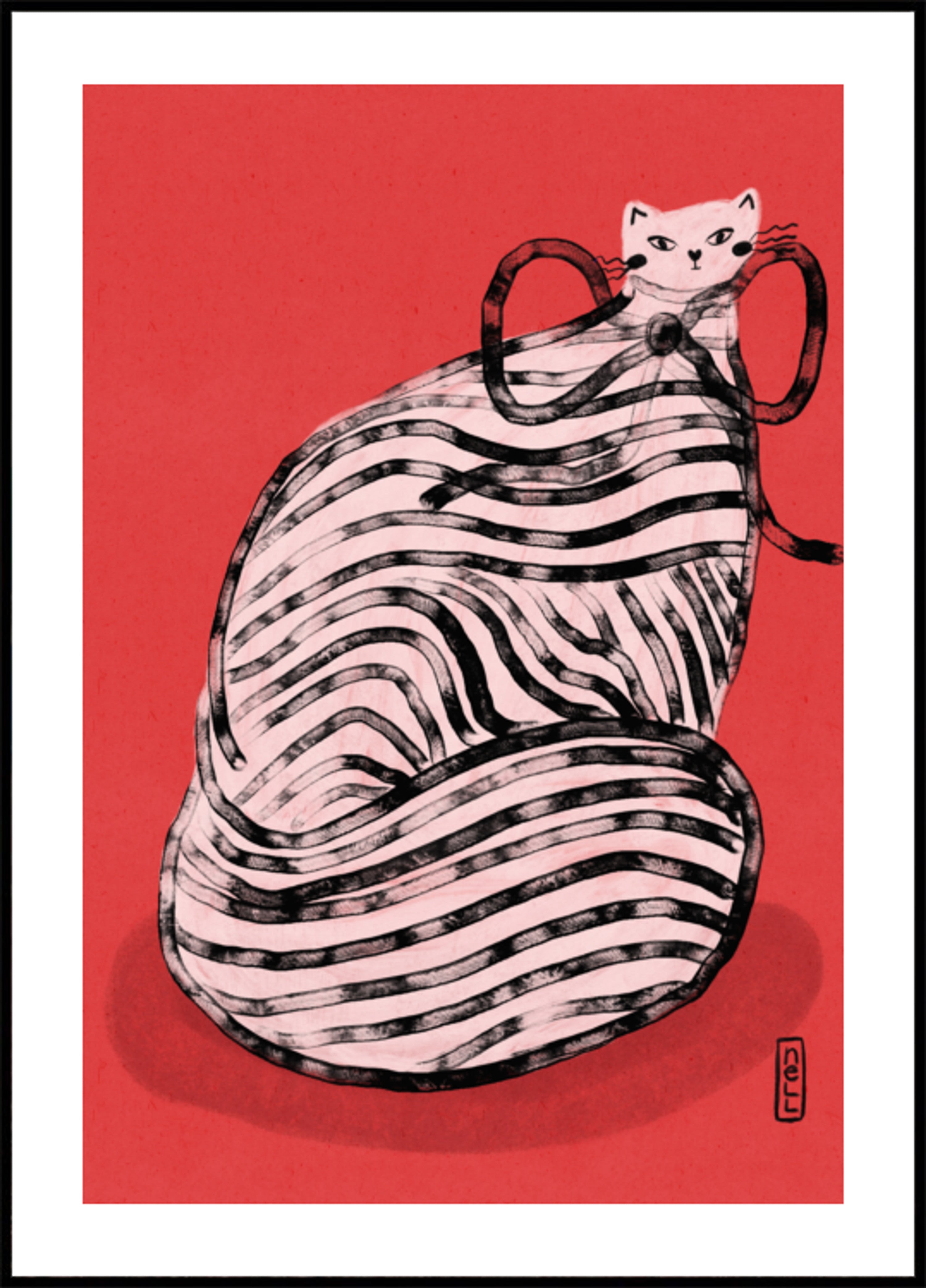 Gatto stravagante a strisce rosse