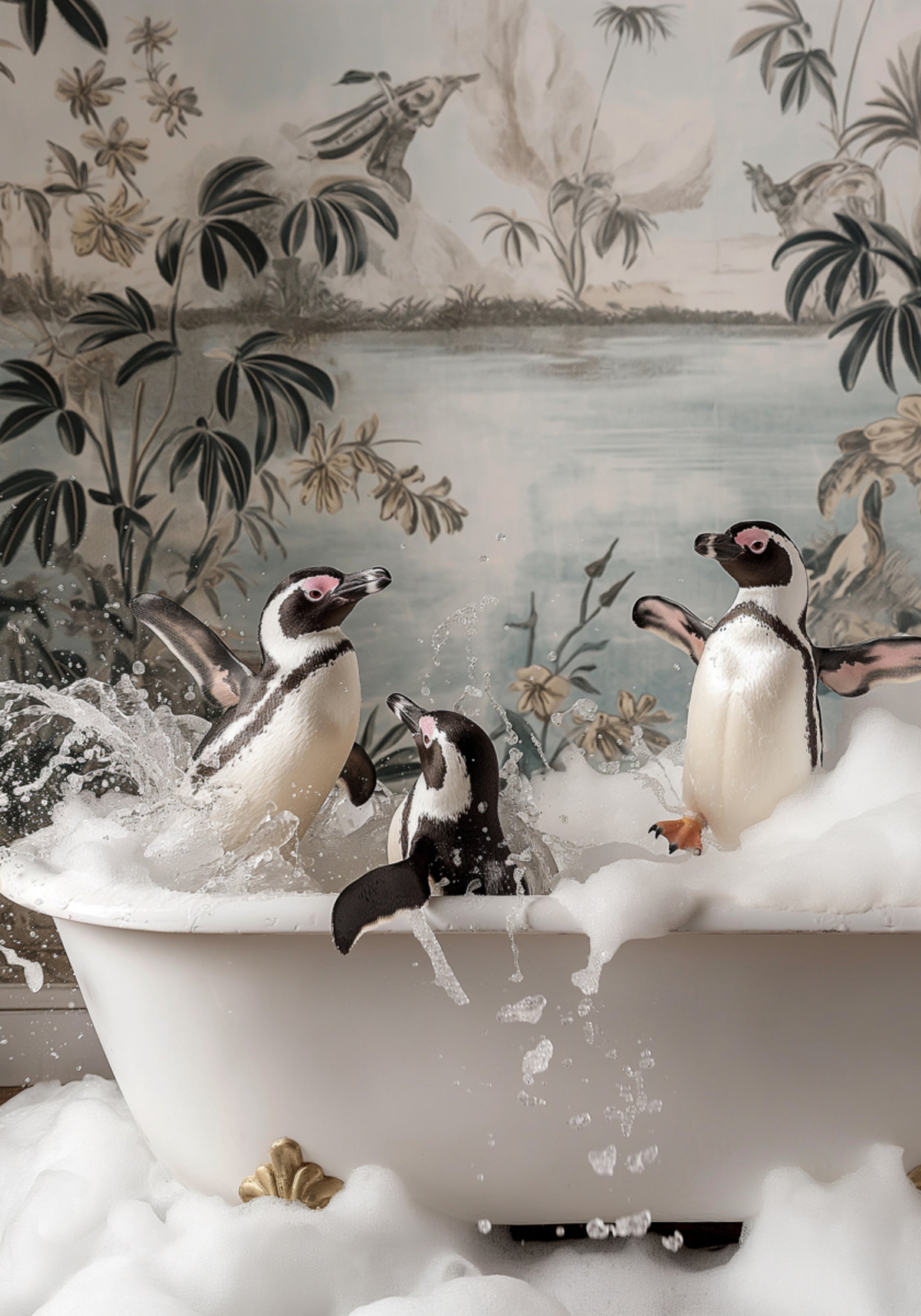 Bagnoschiuma di pinguini giocosi