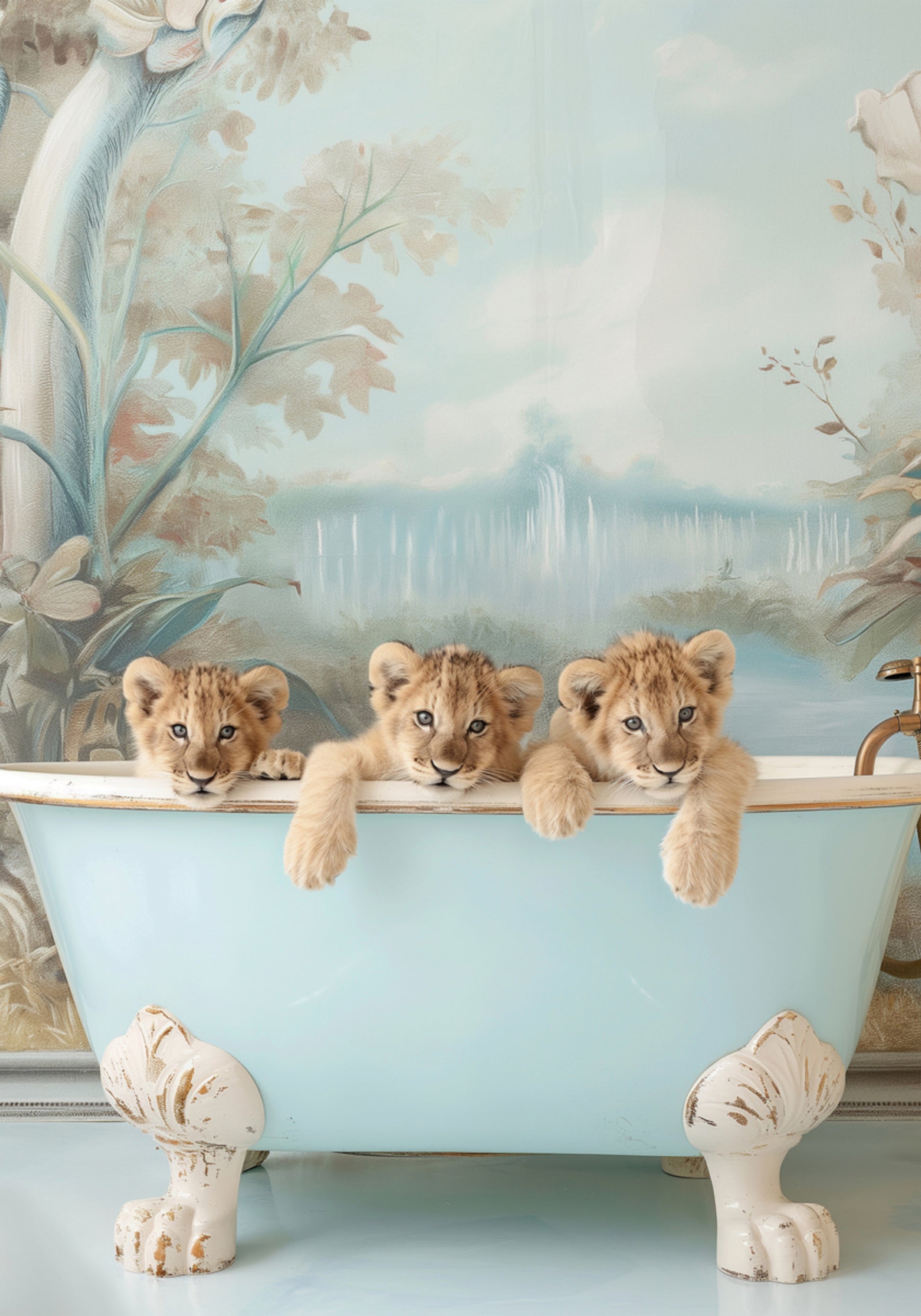 Vasca da bagno dei cuccioli di leone