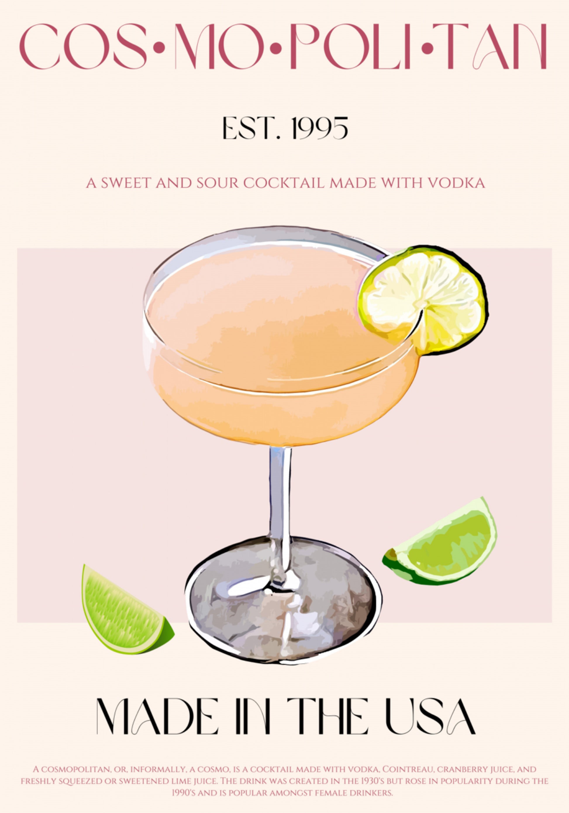 Cocktail cosmopolita con lime