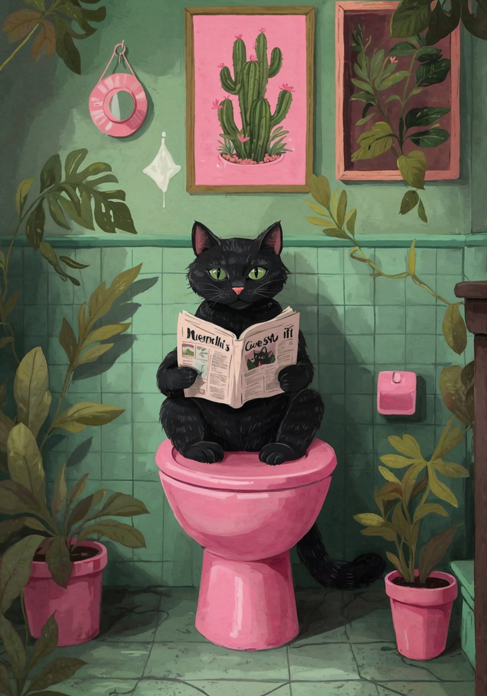 Lettura del gatto in bagno
