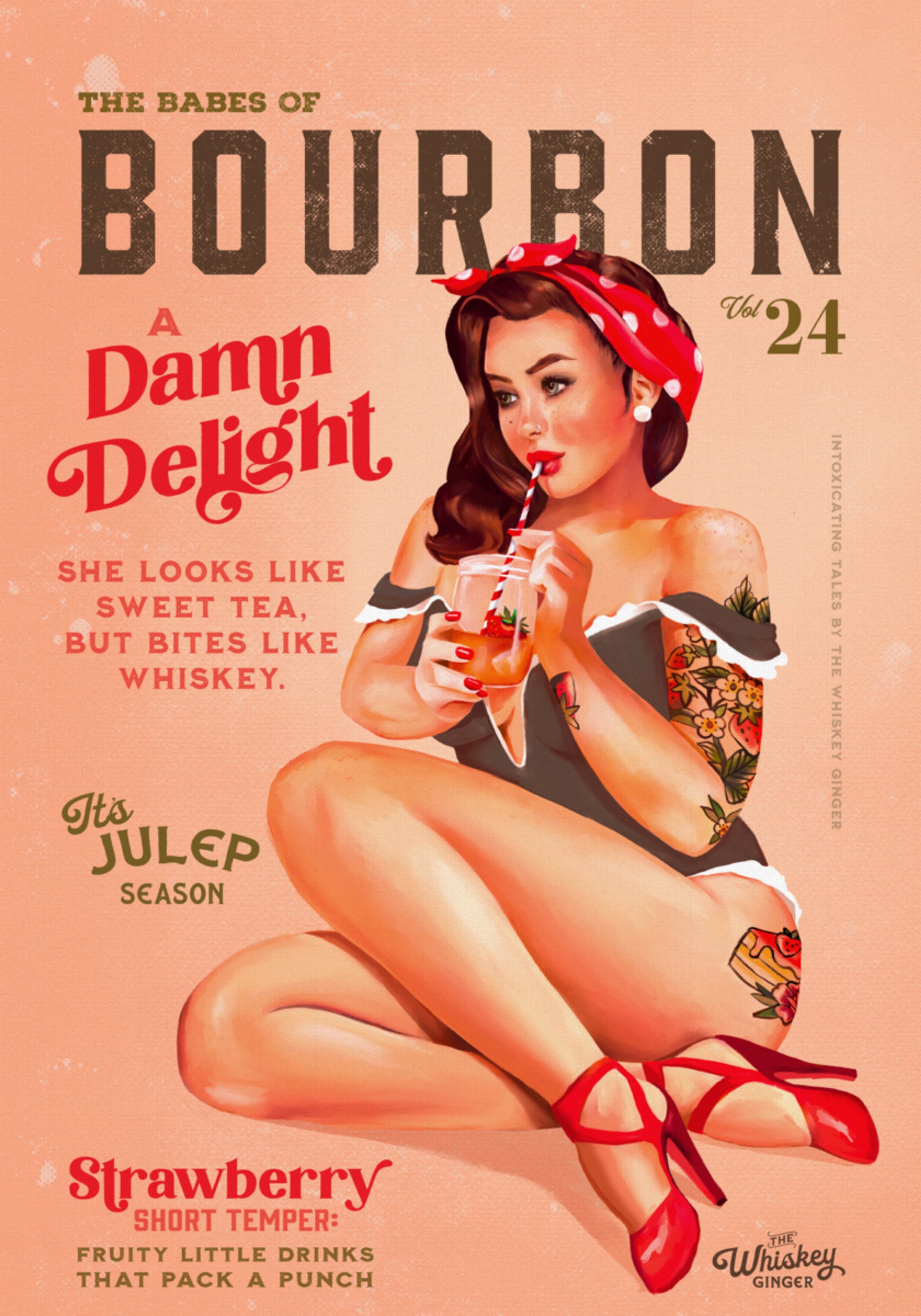 Bourbon Babes Vol 22 Ragazza Pinup vintage che beve un cocktail