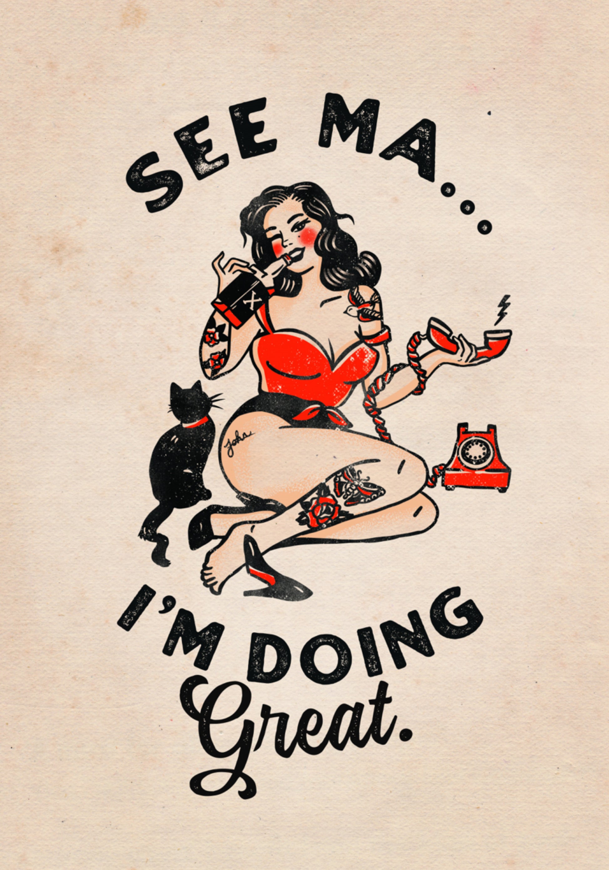 See Ma Poster Divertente ragazza pinup vintage e gatto