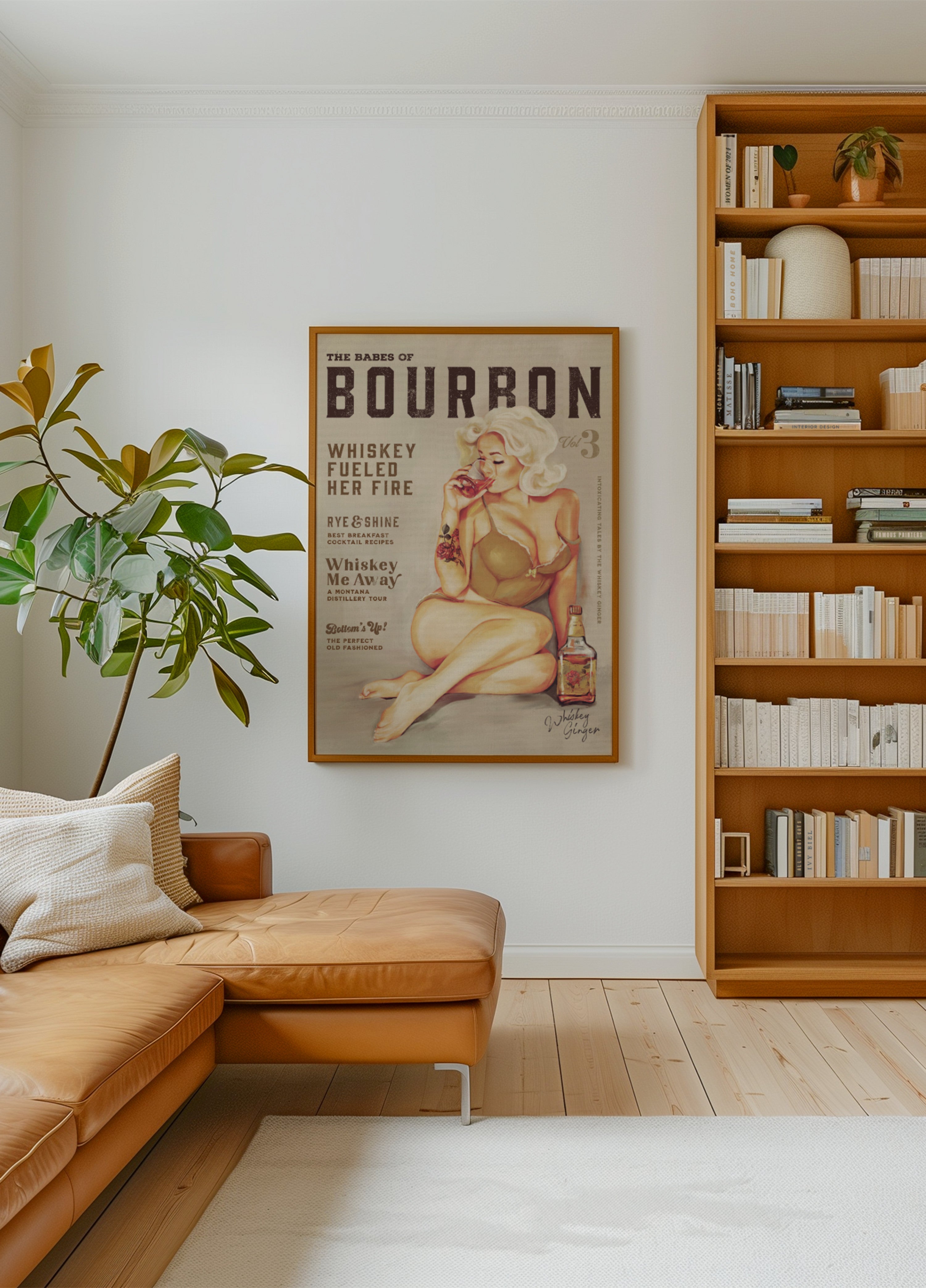Arte del muro borbonico. Ragazza sexy vintage Pin Up che beve whisky