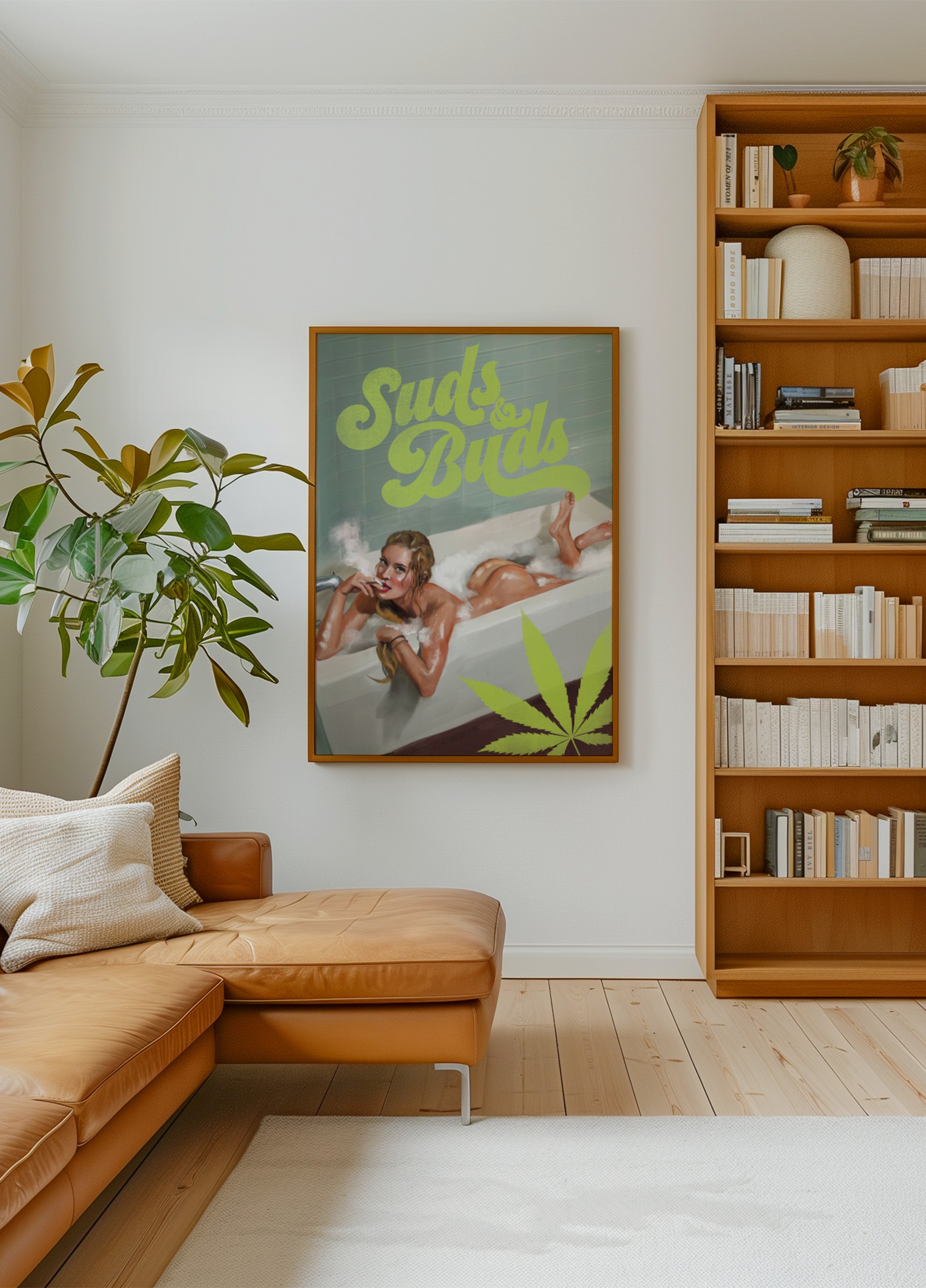 Suds Buds Ragazza sexy che fuma cannabis congiunta nel bagno