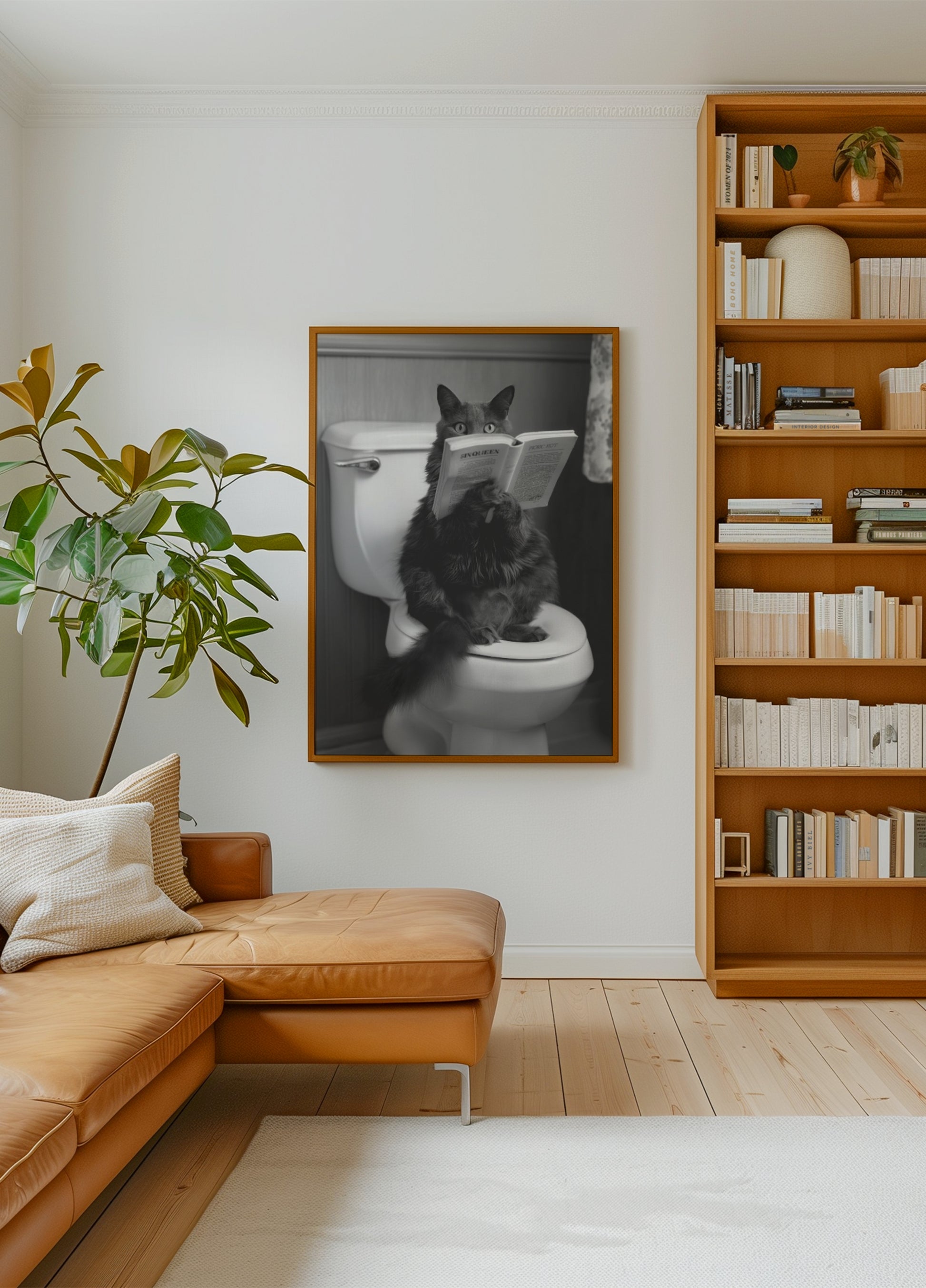 Gatto che legge sulla toilette