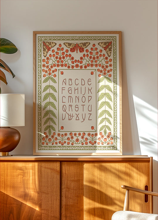 Floral and Moth Alphabet Print Plakat - Posterbox