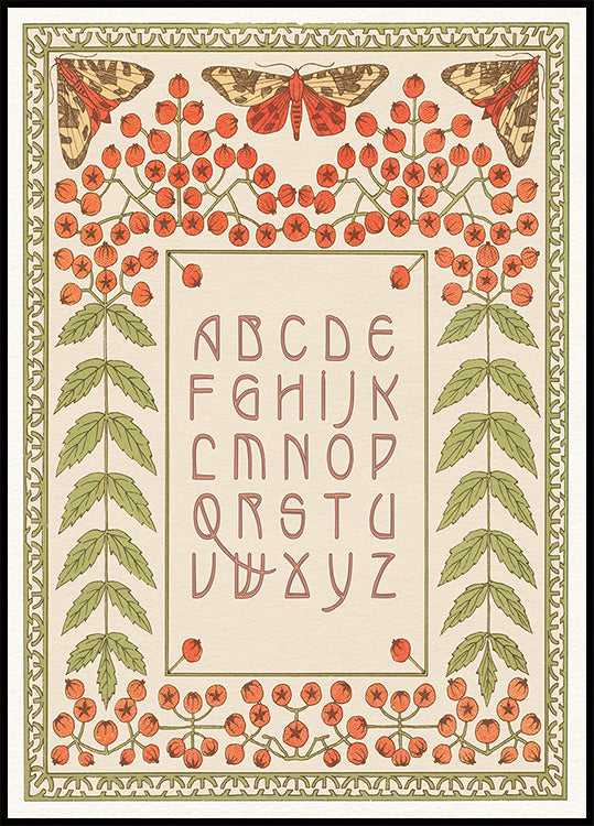 Floral and Moth Alphabet Print Plakat - Posterbox